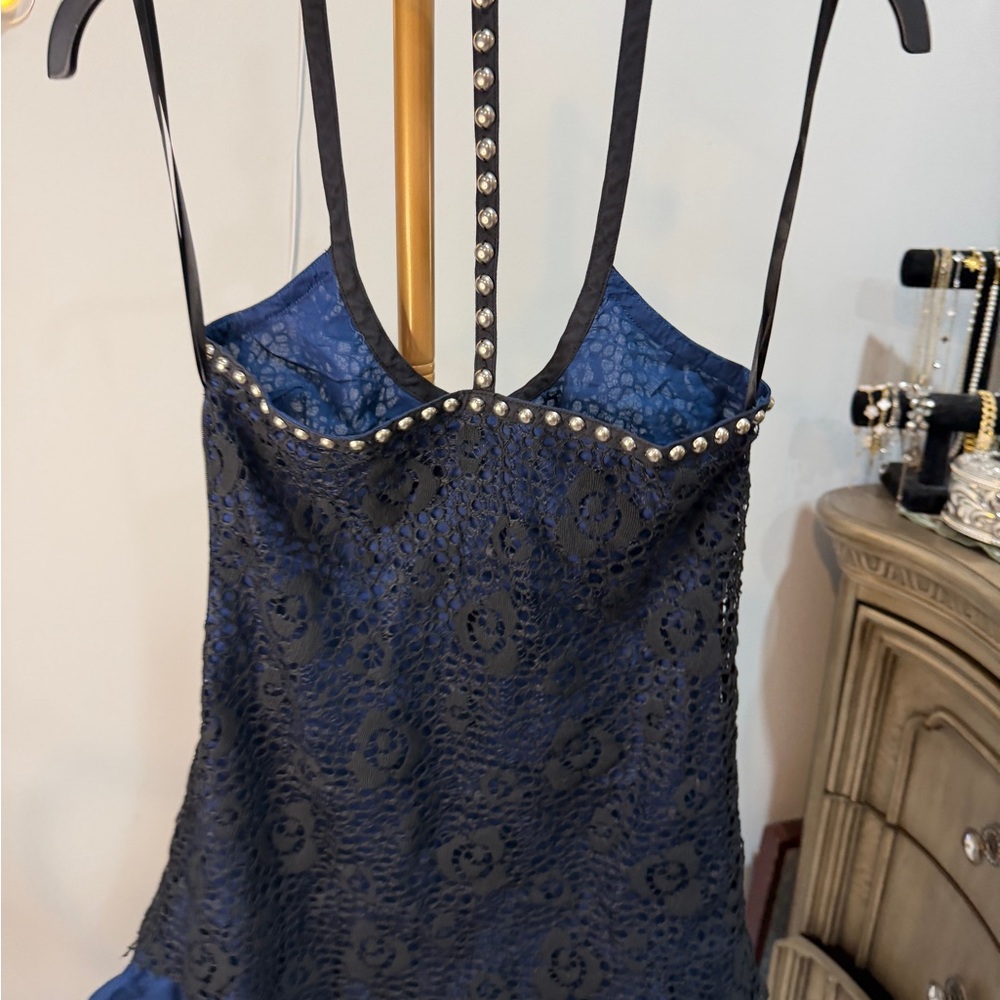 Free People Chic Navy Lace Dress with Pearl Details - Picture 10 of 11